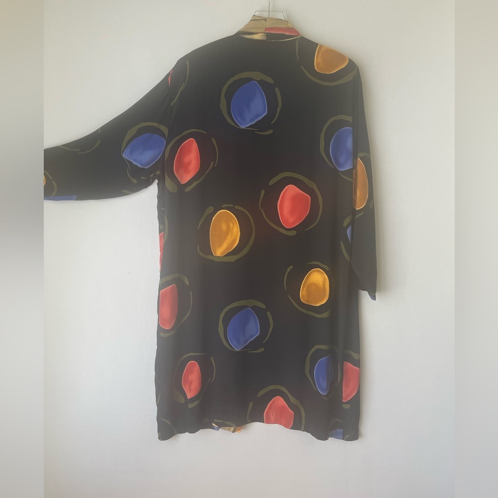 80s Rayon Geometric Primary Color Kimono Jacket Coverup M - Picture 10 of 15